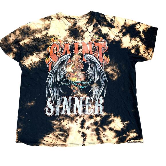 Popular Girl Saint Sinner Graphic T-Shirt Bleach Tie-dyed Upcycled XL - Picture 1 of 5